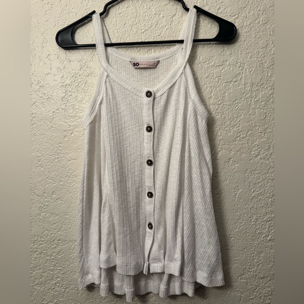 White Ribbed Tank Top with button detailings